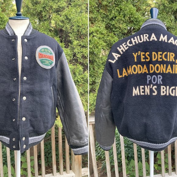 Size M 80s Varsity Letterman Wool Leather Jacket Black Men's Vintage BIGI Japan - Picture 1 of 8